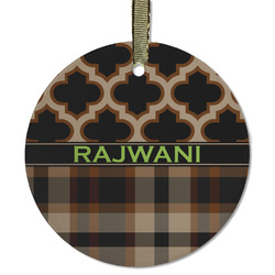 Moroccan & Plaid Flat Glass Ornament - Round w/ Name or Text
