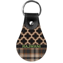 Moroccan & Plaid Genuine Leather Keychain (Personalized)
