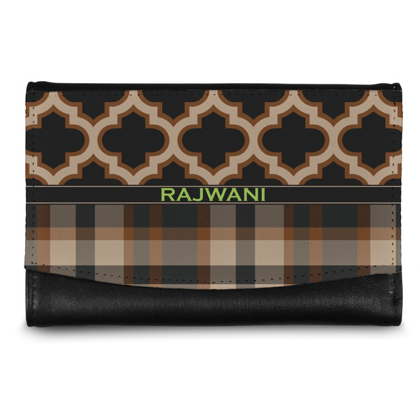 Custom Moroccan & Plaid Genuine Leather Women's Wallet - Small (Personalized)
