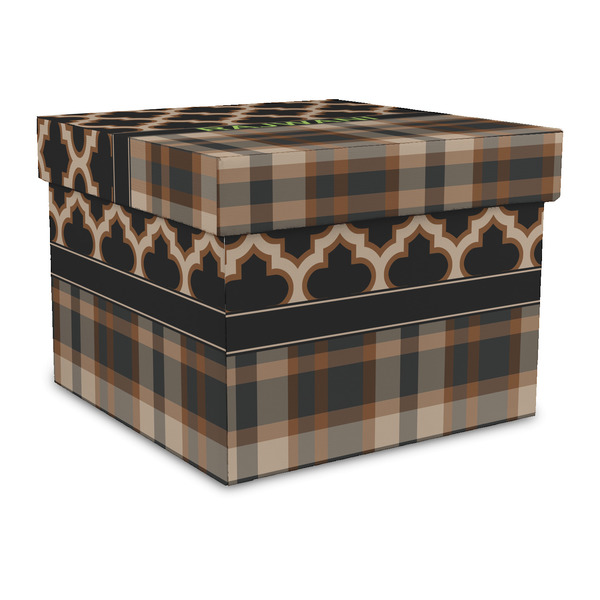 Custom Moroccan & Plaid Gift Box with Lid - Canvas Wrapped - Large (Personalized)
