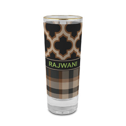 Moroccan & Plaid 2 oz Shot Glass -  Glass with Gold Rim - Single (Personalized)