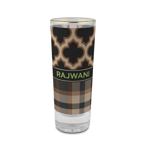 Custom Moroccan & Plaid 2 oz Shot Glass - Glass with Gold Rim (Personalized)