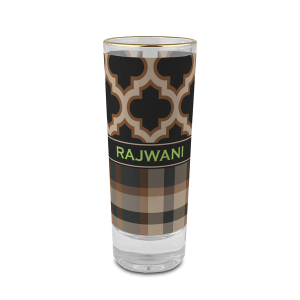 Custom Moroccan & Plaid 2 oz Shot Glass -  Glass with Gold Rim - Set of 4 (Personalized)