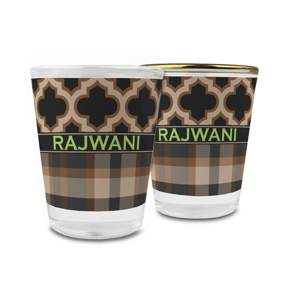 Custom Moroccan & Plaid Glass Shot Glass - 1.5 oz (Personalized)