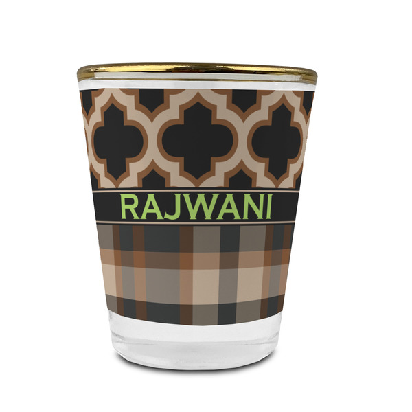 Moroccan & Plaid Glass Shot Glass - With gold rim - FRONT