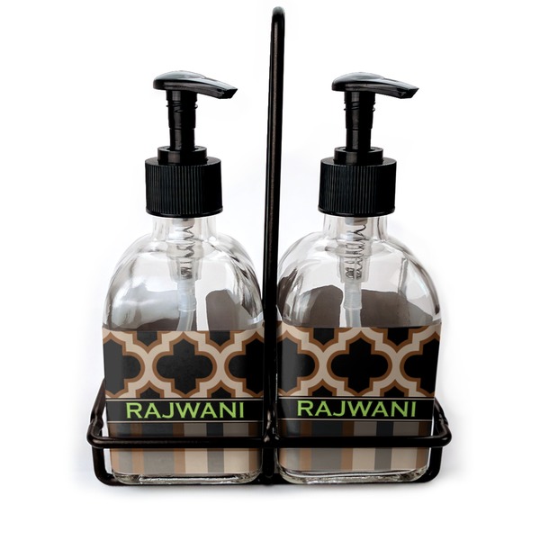 Custom Moroccan & Plaid Glass Soap & Lotion Bottle Set (Personalized)