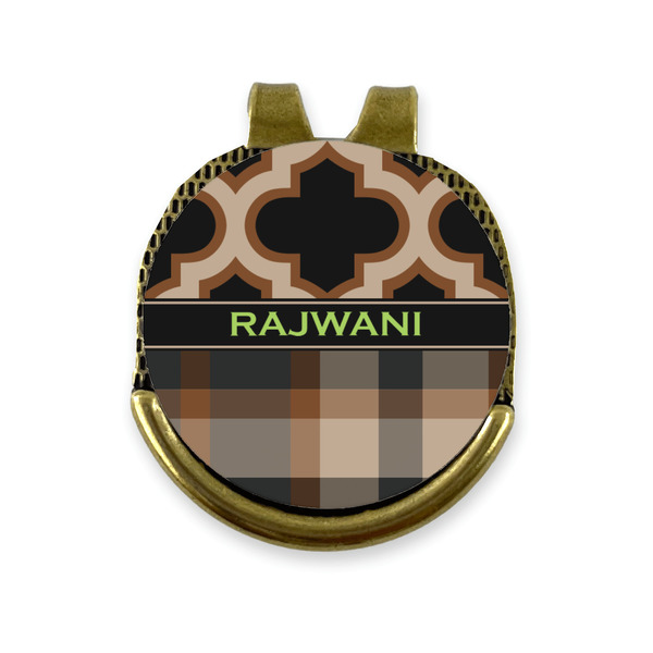 Custom Moroccan & Plaid Golf Ball Marker - Hat Clip - Gold