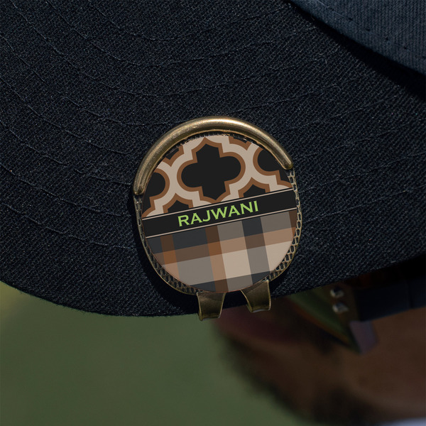 Moroccan & Plaid Golf Ball Marker Hat Clip - Gold - On Hat