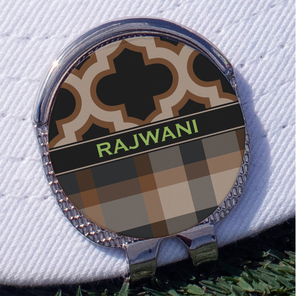 Custom Moroccan & Plaid Golf Ball Marker - Hat Clip