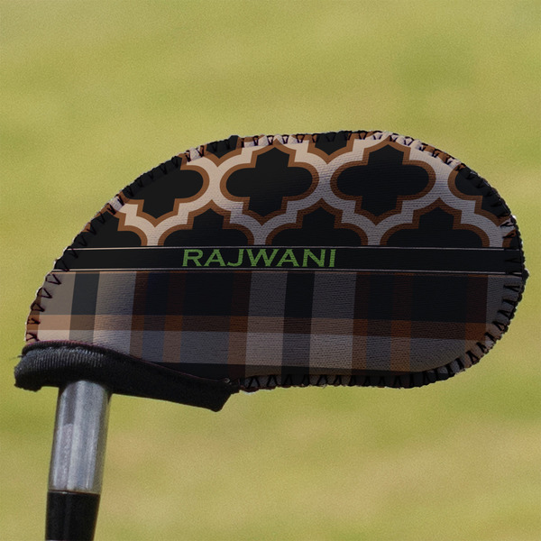 Custom Moroccan & Plaid Golf Club Iron Cover (Personalized)