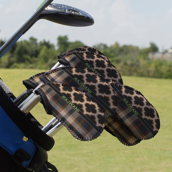 Custom Moroccan & Plaid Golf Club Iron Cover - Set of 9 (Personalized)