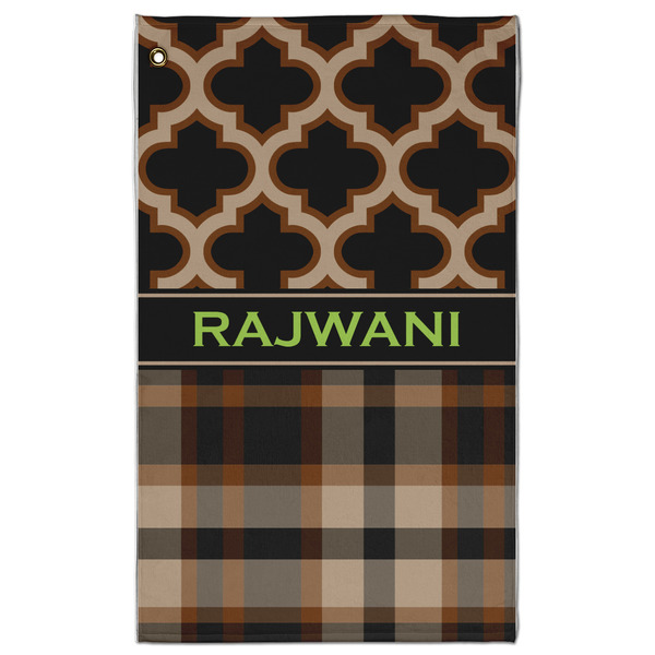Custom Moroccan & Plaid Golf Towel - Poly-Cotton Blend - Large w/ Name or Text