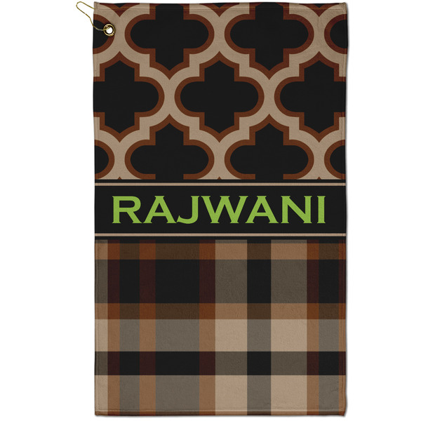 Custom Moroccan & Plaid Golf Towel - Poly-Cotton Blend - Small w/ Name or Text