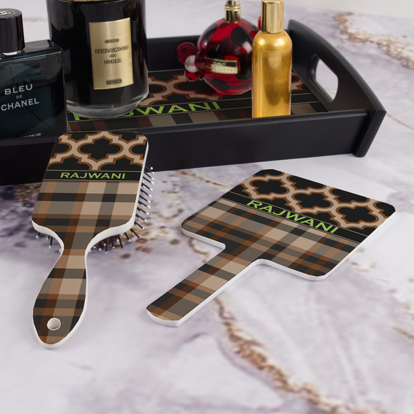 Moroccan & Plaid Hair Brush and Hand Mirror - Bathroom Scene