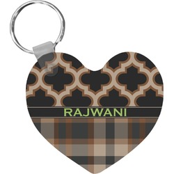 Moroccan & Plaid Heart Plastic Keychain w/ Name or Text