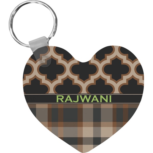 Custom Moroccan & Plaid Heart Plastic Keychain w/ Name or Text