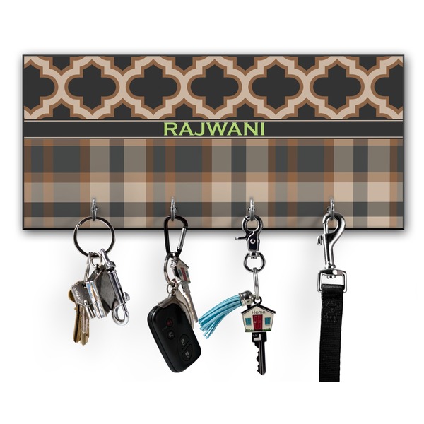 Custom Moroccan & Plaid Key Hanger w/ 4 Hooks w/ Name or Text