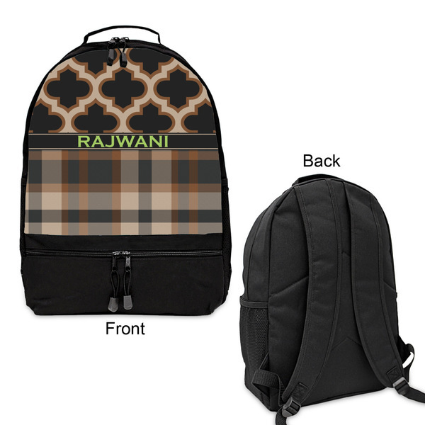 Moroccan & Plaid Large Backpack - Black - Front & Back View