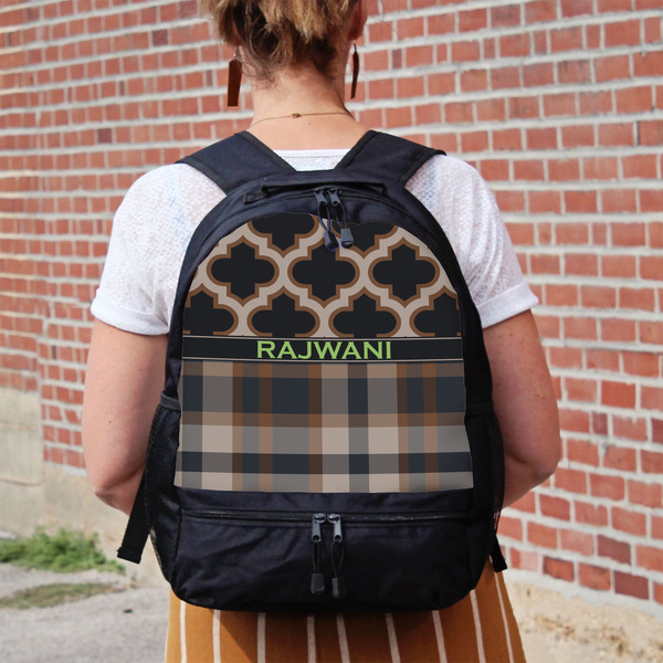 Moroccan & Plaid Large Backpack - Black - On Back