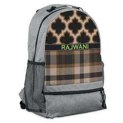 Moroccan & Plaid Backpack - Grey (Personalized)