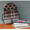 Moroccan & Plaid Large Backpack - Gray - On Desk