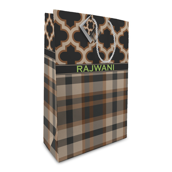 Custom Moroccan & Plaid Large Gift Bag (Personalized)