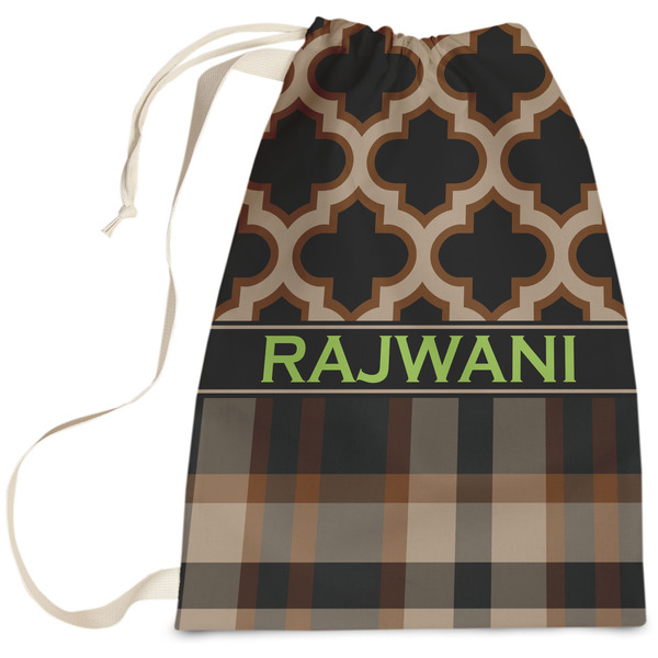 Custom Moroccan & Plaid Laundry Bag - Large (Personalized)