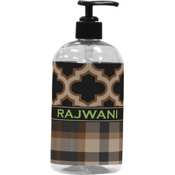 Moroccan & Plaid Plastic Soap / Lotion Dispenser (16 oz - Large - Black) (Personalized)