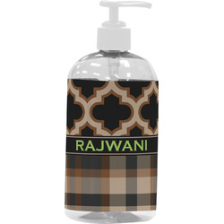 Moroccan & Plaid Plastic Soap / Lotion Dispenser (16 oz - Large - White) (Personalized)