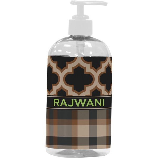 Custom Moroccan & Plaid Plastic Soap / Lotion Dispenser (16 oz - Large - White) (Personalized)