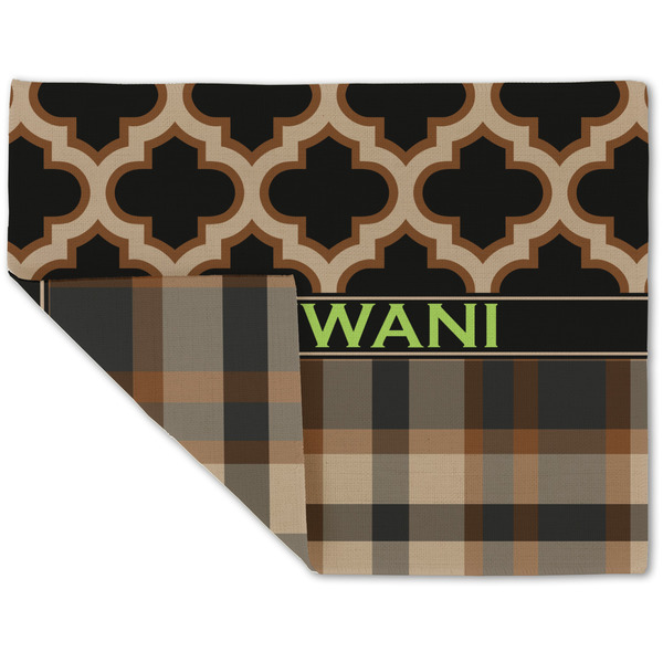 Custom Moroccan & Plaid Double-Sided Linen Placemat - Single w/ Name or Text
