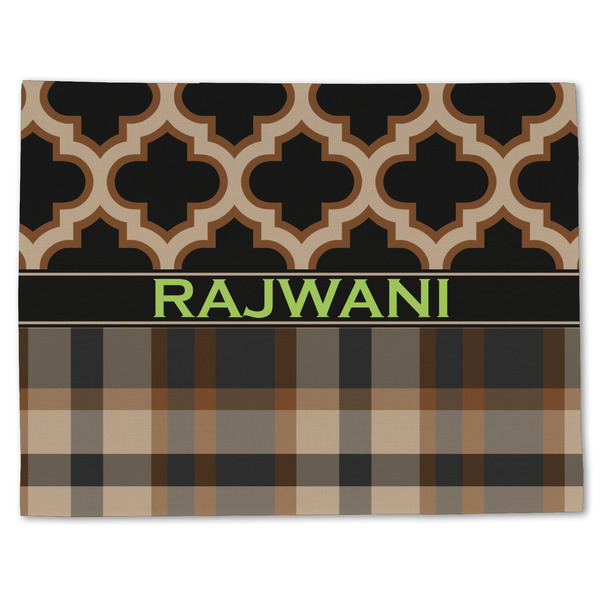 Custom Moroccan & Plaid Single-Sided Linen Placemat - Single w/ Name or Text