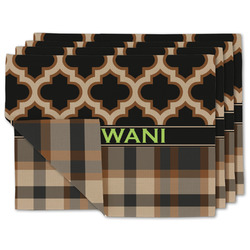 Moroccan & Plaid Double-Sided Linen Placemat - Set of 4 w/ Name or Text