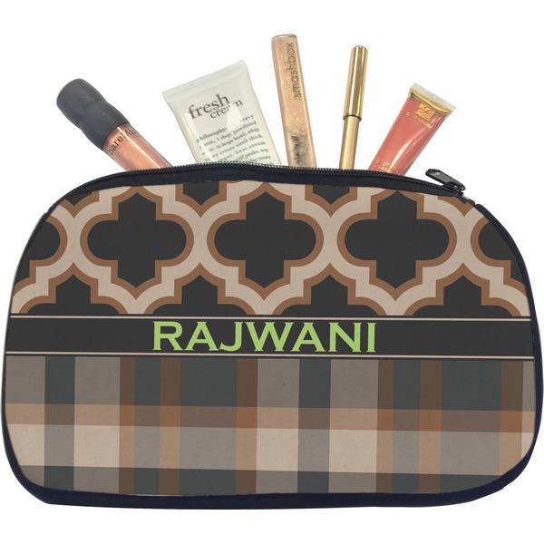 Custom Moroccan & Plaid Makeup / Cosmetic Bag - Medium (Personalized)