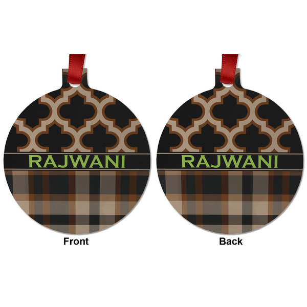 Moroccan & Plaid Metal Ball Ornament - Front and Back