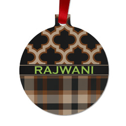 Moroccan & Plaid Metal Ball Ornament - Double Sided w/ Name or Text