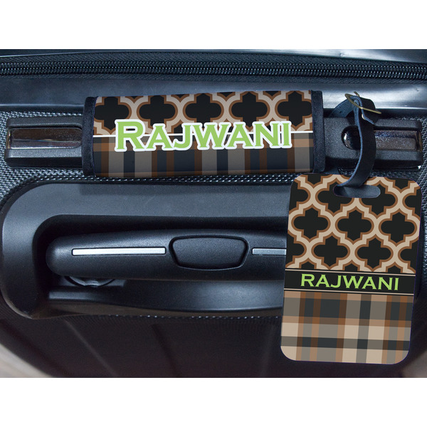 Moroccan & Plaid Metal Luggage Tag & Handle Wrap - In Context