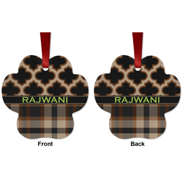 Moroccan & Plaid Metal Paw Ornament - Front and Back