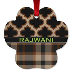 Moroccan & Plaid Metal Paw Ornament - Double Sided w/ Name or Text