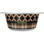 Moroccan & Plaid Stainless Steel Dog Bowl (Personalized)