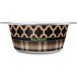 Moroccan & Plaid Stainless Steel Dog Bowl - Small (Personalized)