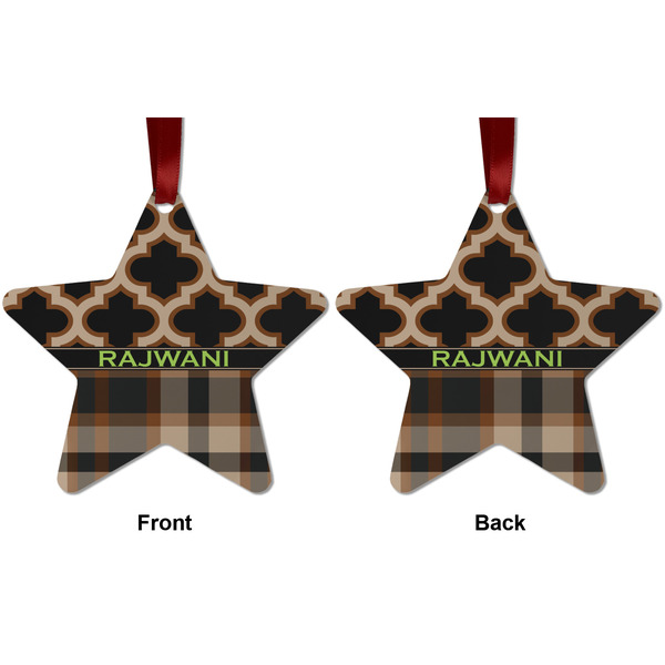 Moroccan & Plaid Metal Star Ornament - Front and Back