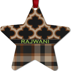 Moroccan & Plaid Metal Star Ornament - Double Sided w/ Name or Text