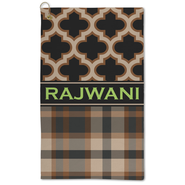 Custom Moroccan & Plaid Microfiber Golf Towel - Large (Personalized)