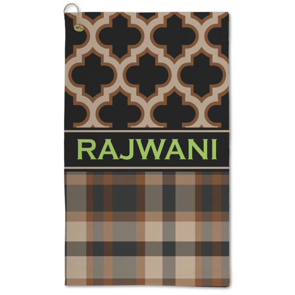 Custom Moroccan & Plaid Microfiber Golf Towel - Large (Personalized)