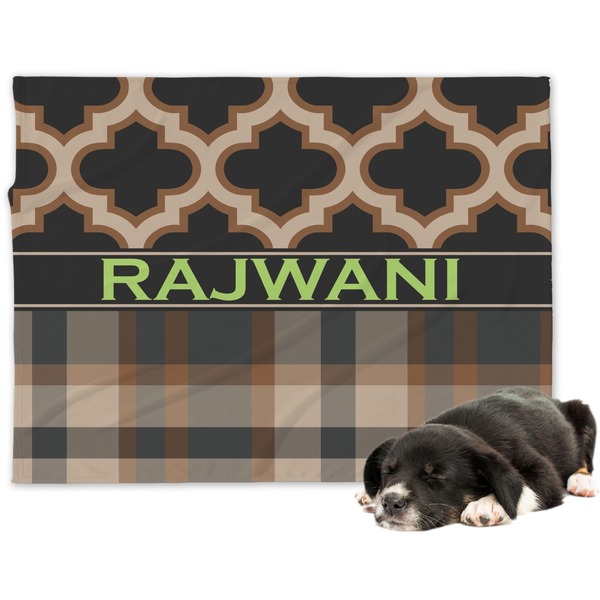 Custom Moroccan & Plaid Dog Blanket - Large (Personalized)