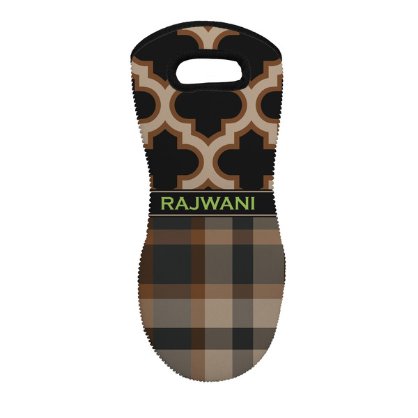 Custom Moroccan & Plaid Neoprene Oven Mitt w/ Name or Text