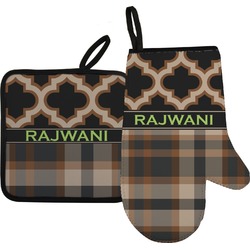 Moroccan & Plaid Oven Mitt & Pot Holder Set w/ Name or Text