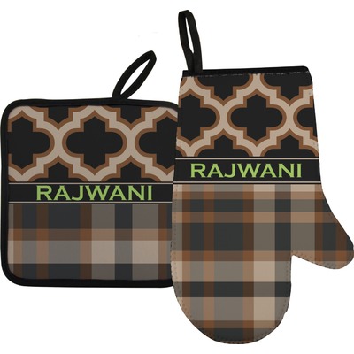 Moroccan & Plaid Oven Mitt & Pot Holder Set w/ Name or Text