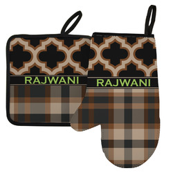 Moroccan & Plaid Left Oven Mitt & Pot Holder Set w/ Name or Text